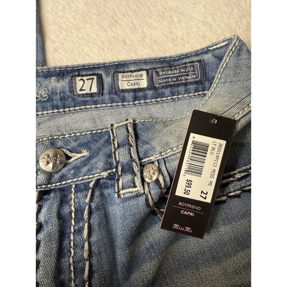 Miss Me Capri Jeans Womens 27 Blue Boyfriend Mid Rise Thick Stitch 32x22 NWT - Picture 3 of 3